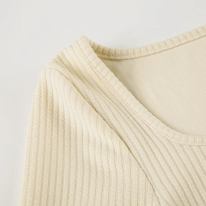 Beige Knit Ribbed Long Sleeve