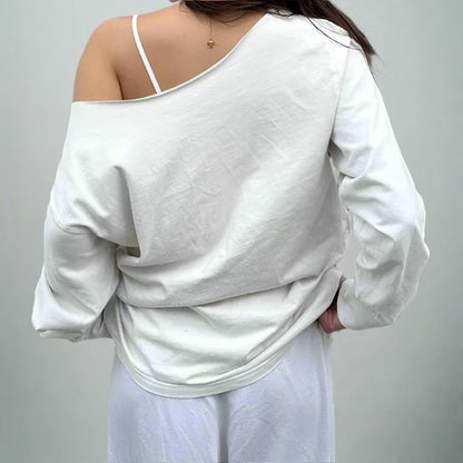 White Cut Off Long Sleeve T-Shirt