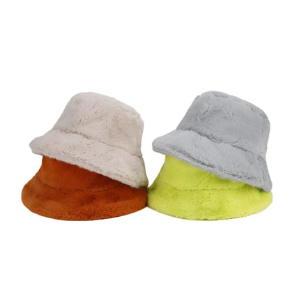 Solid Color Fur Bucket Hat