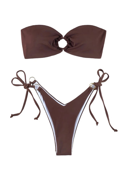 Brown Micro Strapless Ring Link Bikini