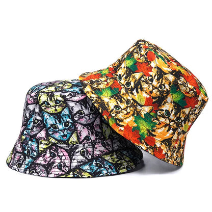 Cat Print Cotton Reversible Bucket Hat