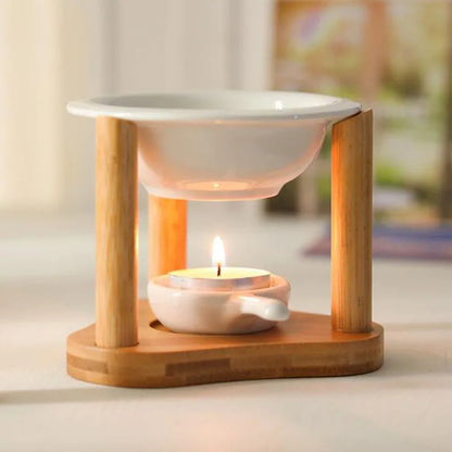 Bamboo Triple Pillar Essential Oil And Candle Holder Burner