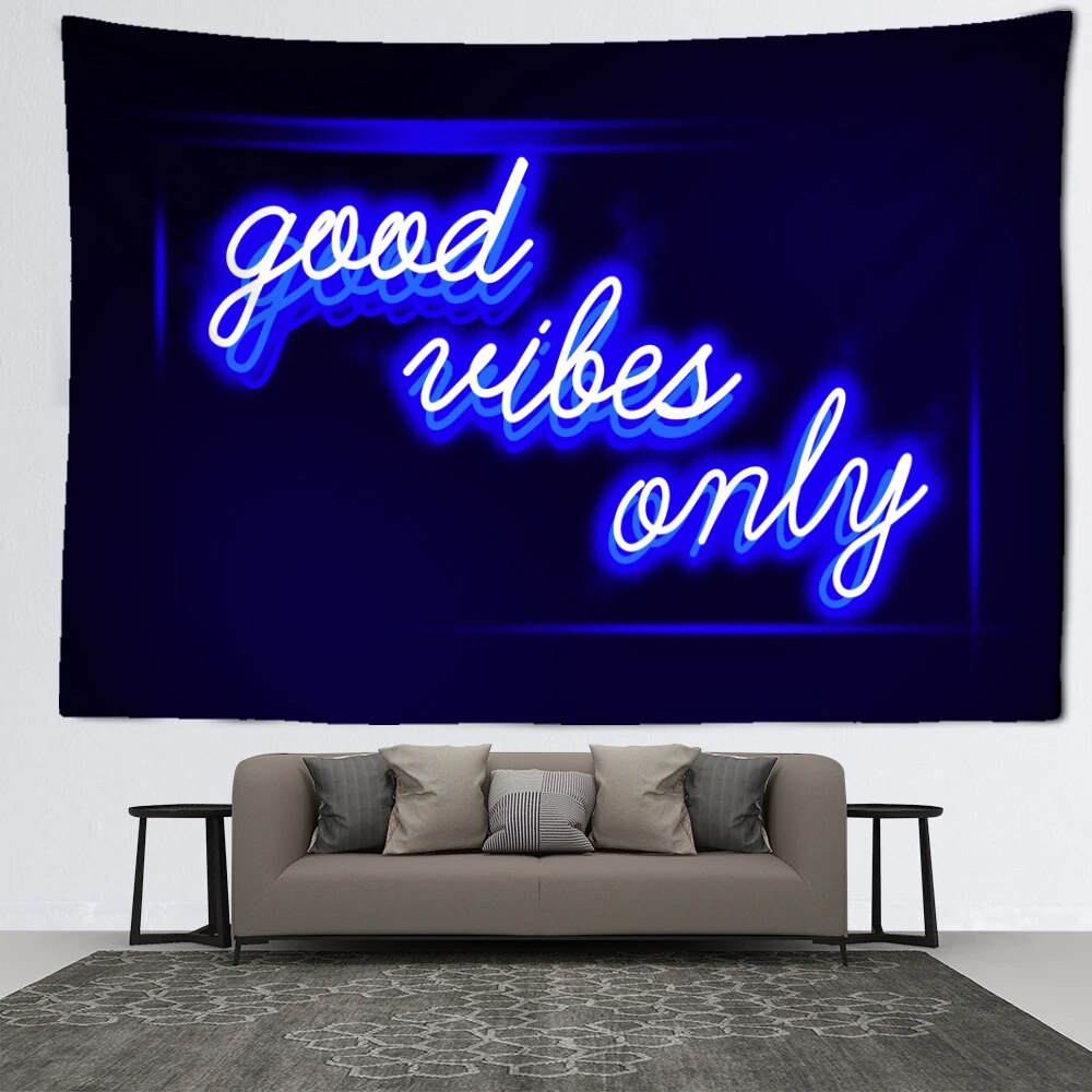 Neon Blue Good Vibes Only Tapestry