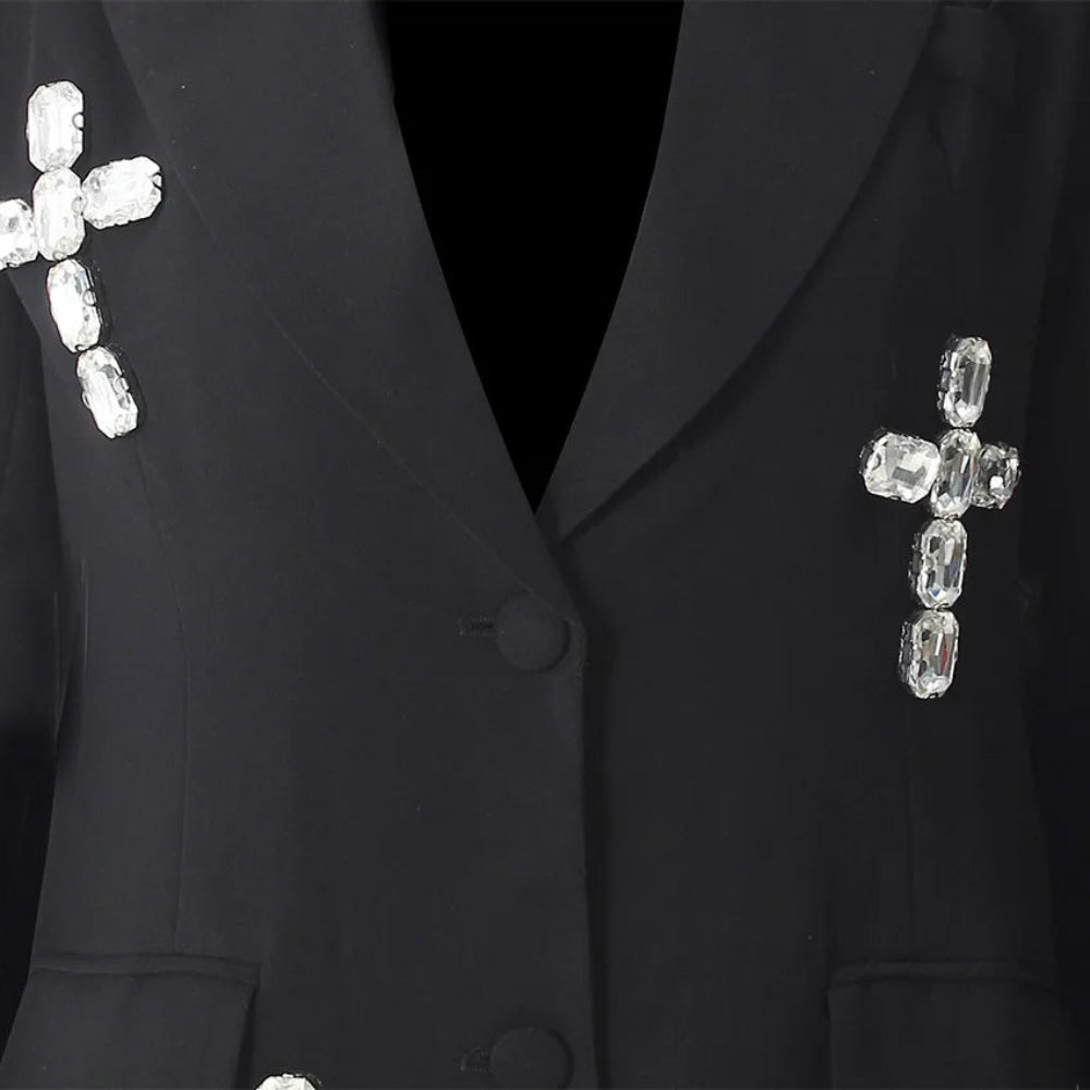 Black Rhinestone Studded Cross Blazer