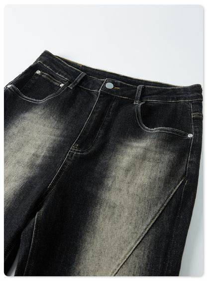 Denim Washed Out Patchwork Straight Jeans