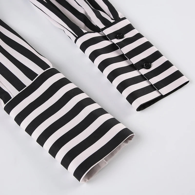 Black And White Stripe Button Up Long Sleeve