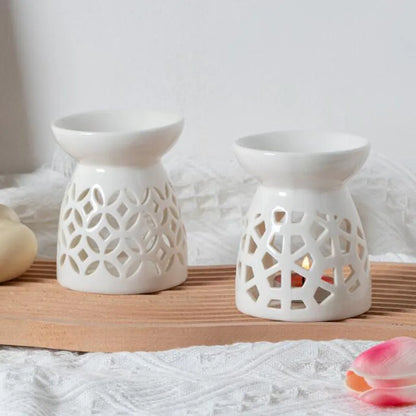 Solid Color Design Hollow Out Porcelain Essential Oil Burner