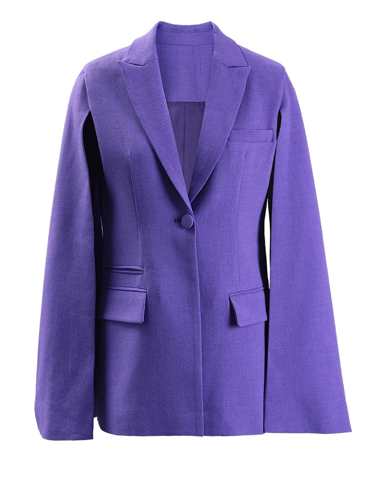 Blue Tweed Slit Sleeve Blazer