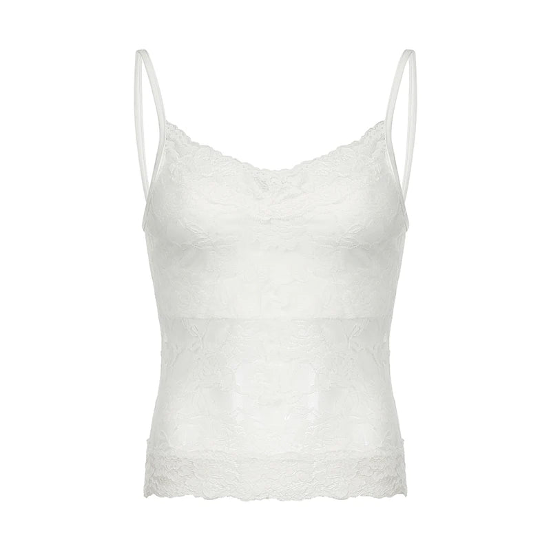 White Lace V-Cut Spaghetti Strap Top