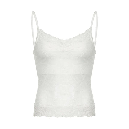 White Lace V-Cut Spaghetti Strap Top