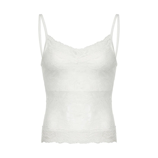 White Lace V-Cut Spaghetti Strap Top