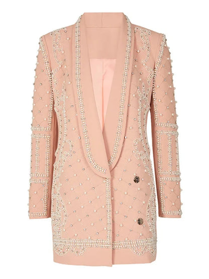 Peach Pearl Bead And Rhinestone Studded Blazer