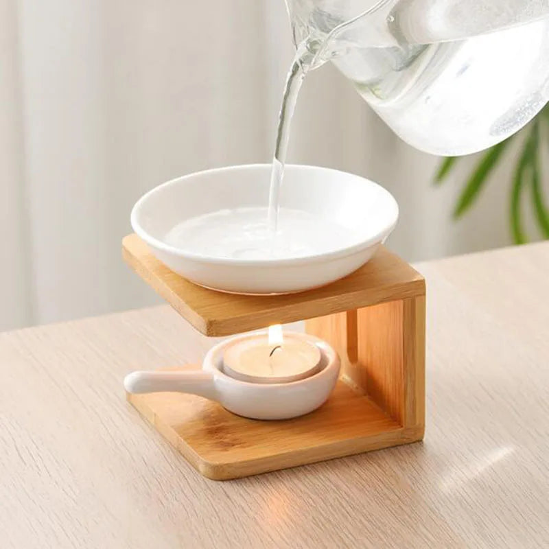 Bamboo Stand Essential Oil And Can0lde Holder Burner