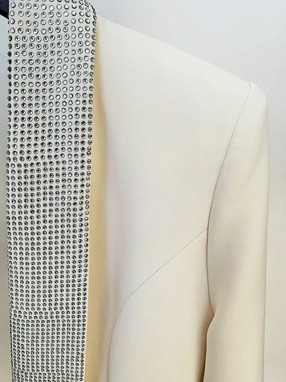 Solid Color Deep V-Cut Rhinestone Studded Collar Blazer