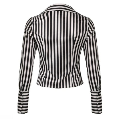 Black And White Stripe Button Up Long Sleeve