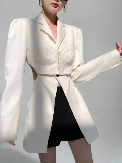 Neutral Bra Side Hollow Out Front Split Blazer