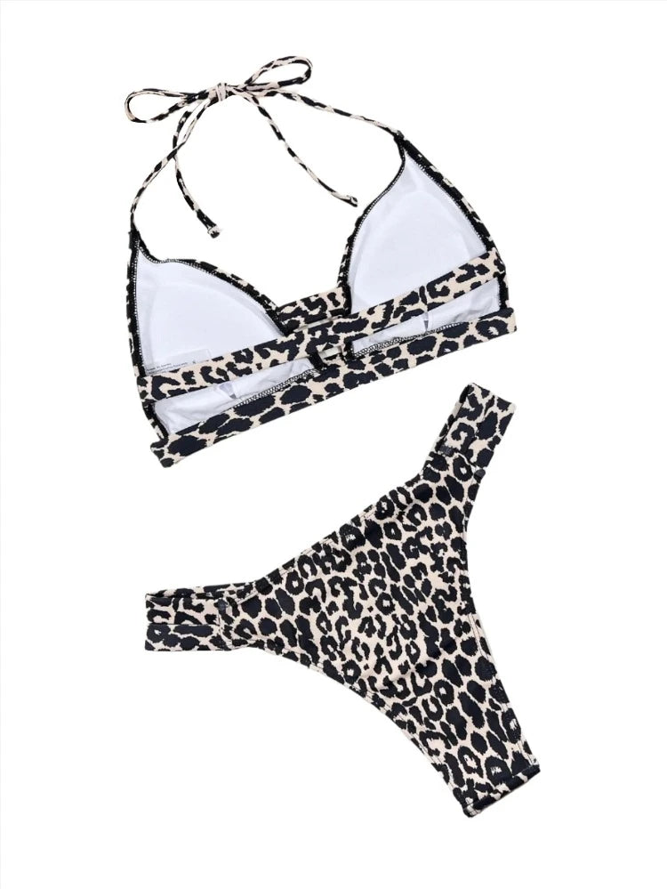 Cheetah V-Cut Hollow Out Bikini