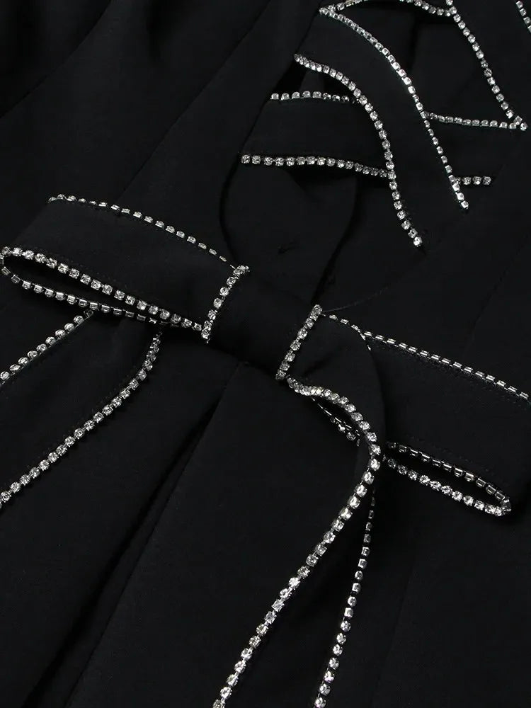 Black Backless Rhinestone Studded Criss-Cross Bow Blazer