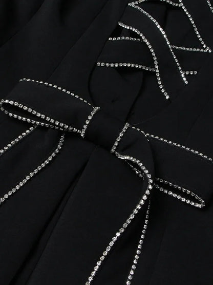 Black Backless Rhinestone Studded Criss-Cross Bow Blazer