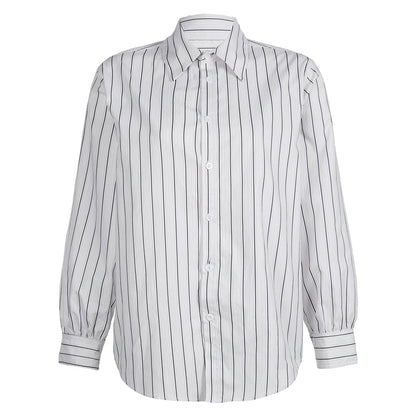 White And Black Stripe Ribbed Button Up Oversized Long Sleeve