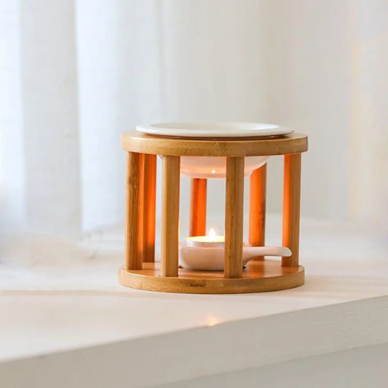 Bamboo Roman Pillar Essential Oil And Candle Holder Burner