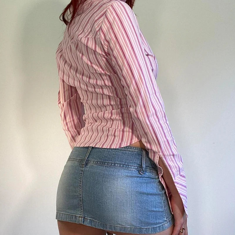 Pink And Red Stripe Button Up Long Sleeve