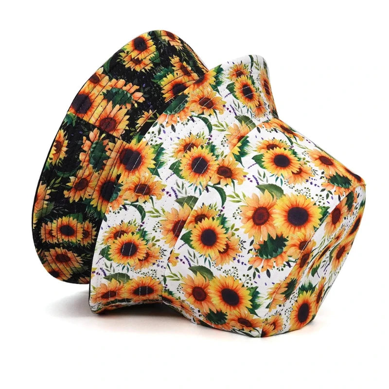 Neutral Cotton Sunflower Print Reversible Bucket Hat