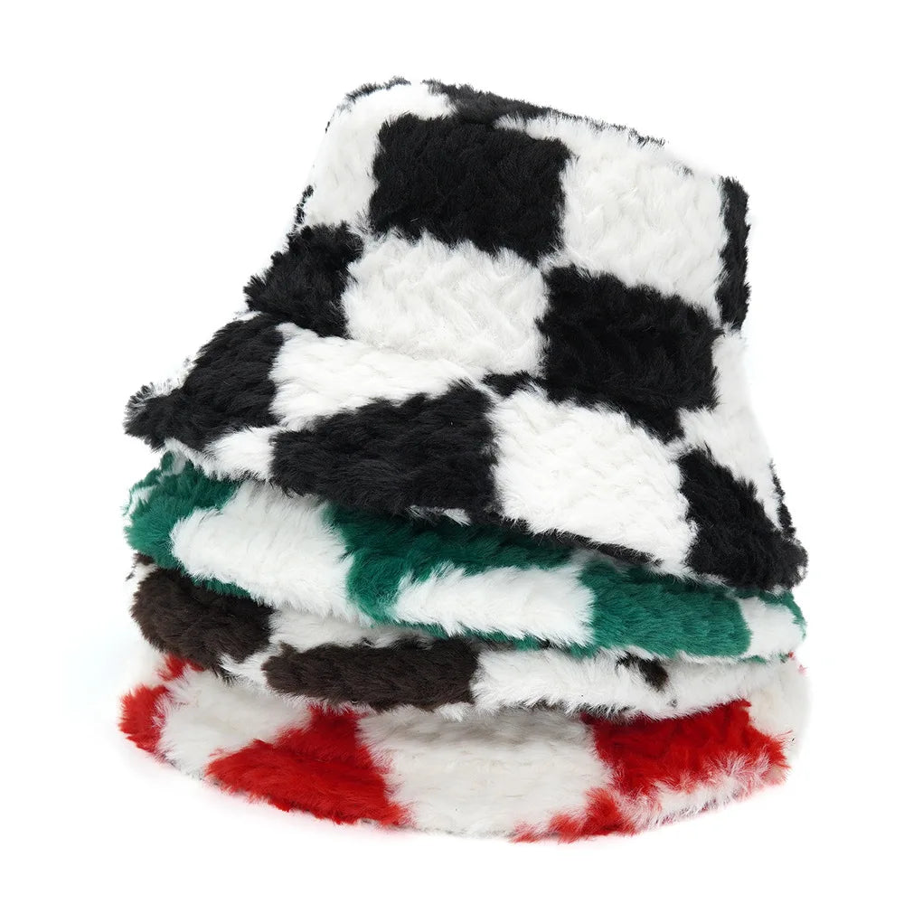 Checkered Fleece Bucket Hat