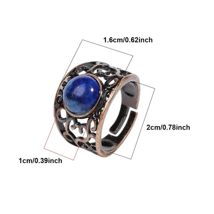 Copper Metal Swirl Hollow Out Polished Round Crystal Adjustable Ring