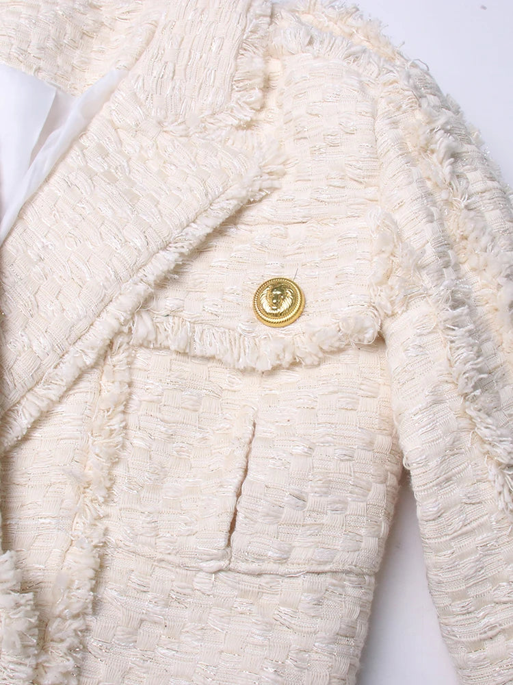 Beige Tweed Reverse Patchwork Crop Blazer