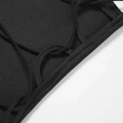 Black Gloves + Backless Back Tie Halter Mini Dress