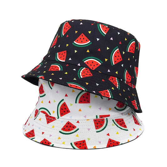 Neutral Watermelon Print Cotton Reversible Bucket Hat