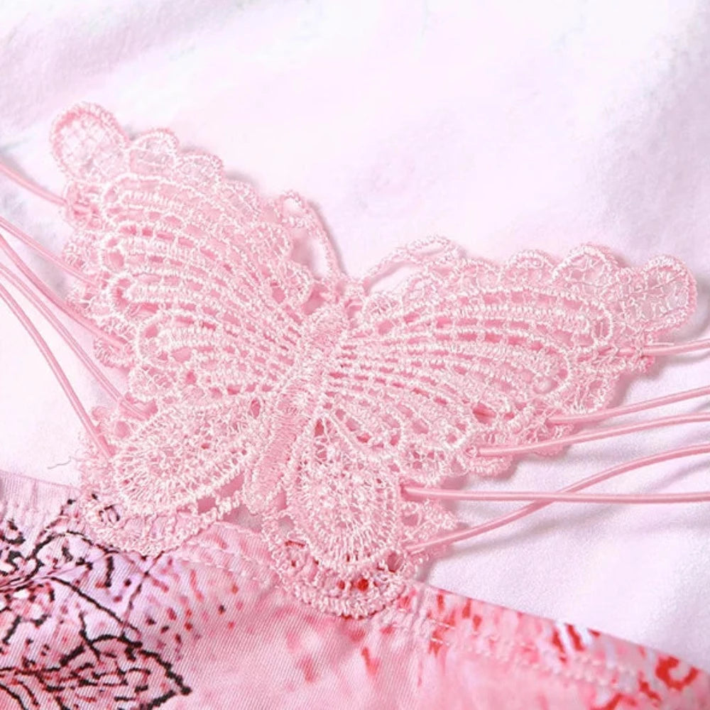 Pink Vera Backless Butterfly Halter Maxi Dress