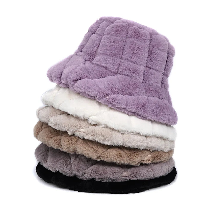 Solid Color Criss-Cross Ribbed Fur Bucket Hat