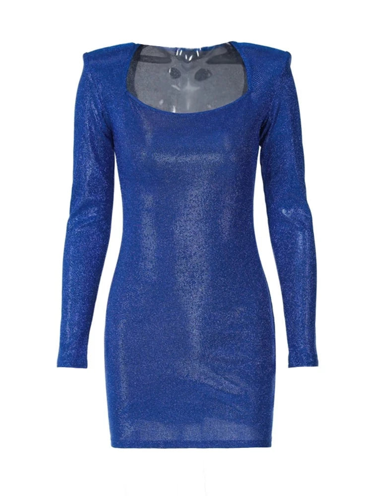 Blue Shimmery Long Sleeve Mini Dress