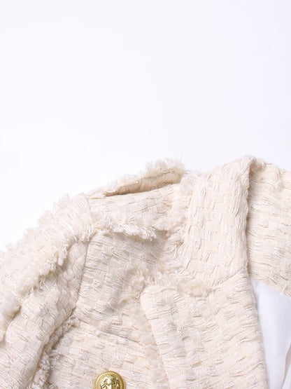 Beige Tweed Reverse Patchwork Crop Blazer