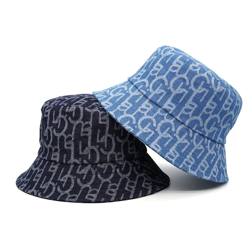 Denim Jean G Embroidery Cotton Fisherman Bucket Hat