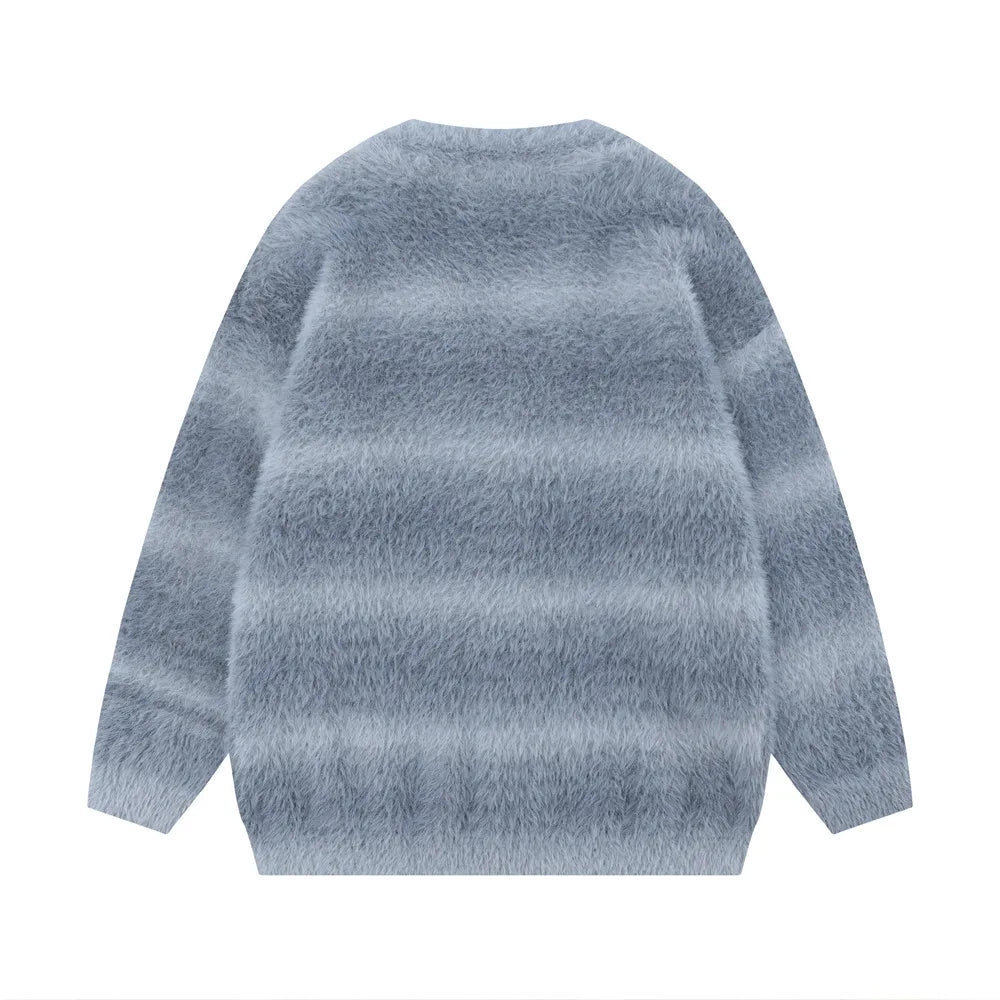 Washed Out Striped Fur Cardigan