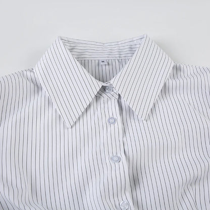 White Stripe Button Up Short Sleeve