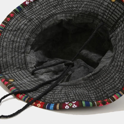 Neutral Washed Out Multicolor Tribal Print Patchwork Cotton Fisherman Bucket Hat