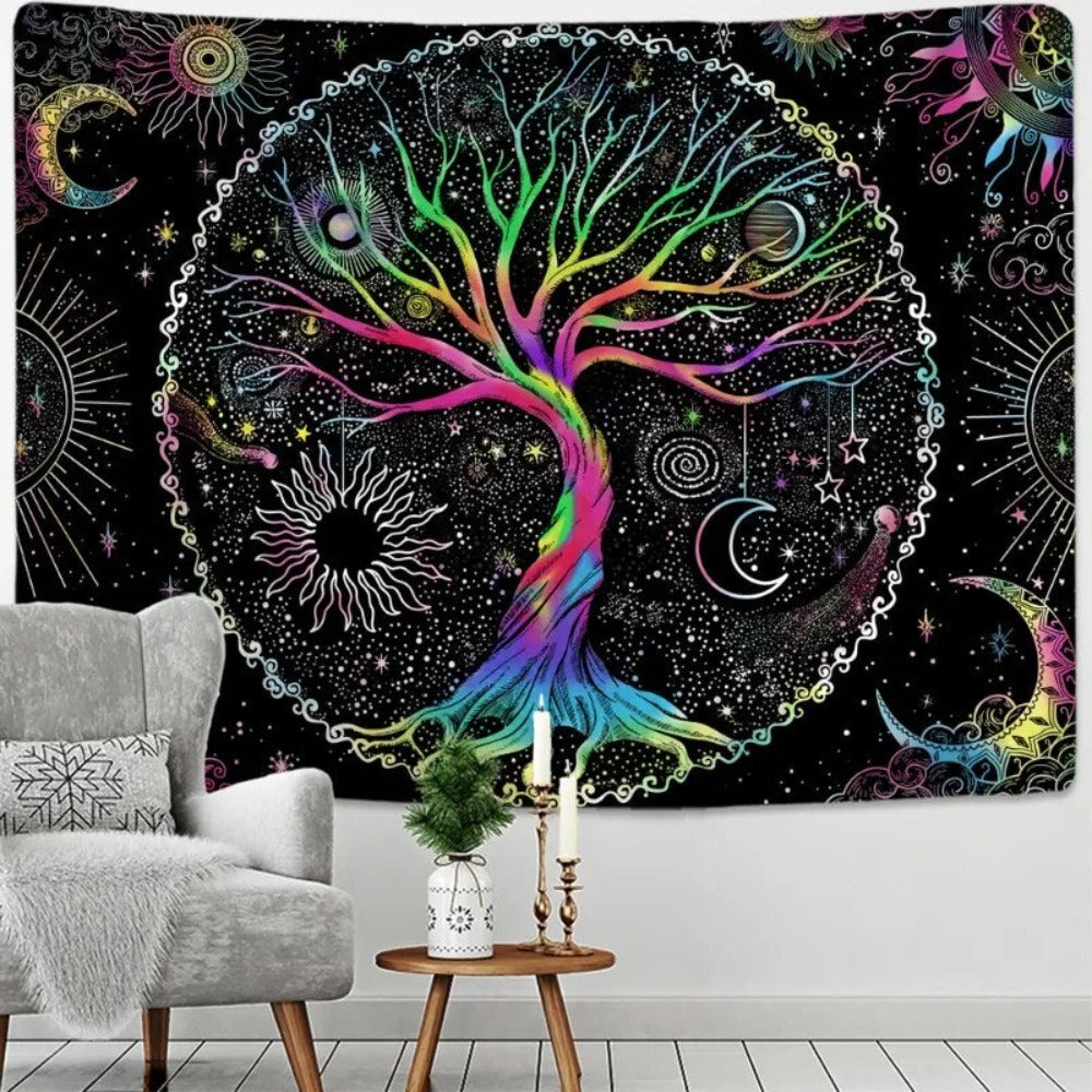 Multicolor Tree Of Life Sun And Moon Tapestry