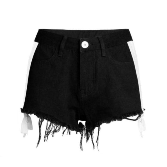 Black Denim Jean Low Waisted Double Side Zipper Shorts