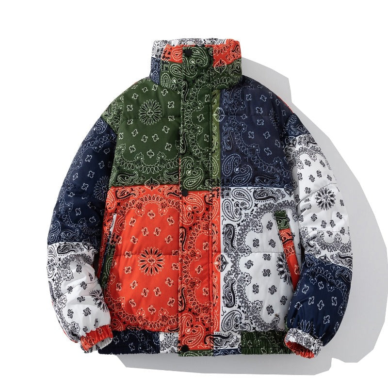 Bandana Patchwork Turtleneck Puffer Jacket