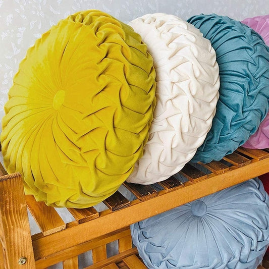 Solid Color Suede Pleated Tufted Meditation Pillow