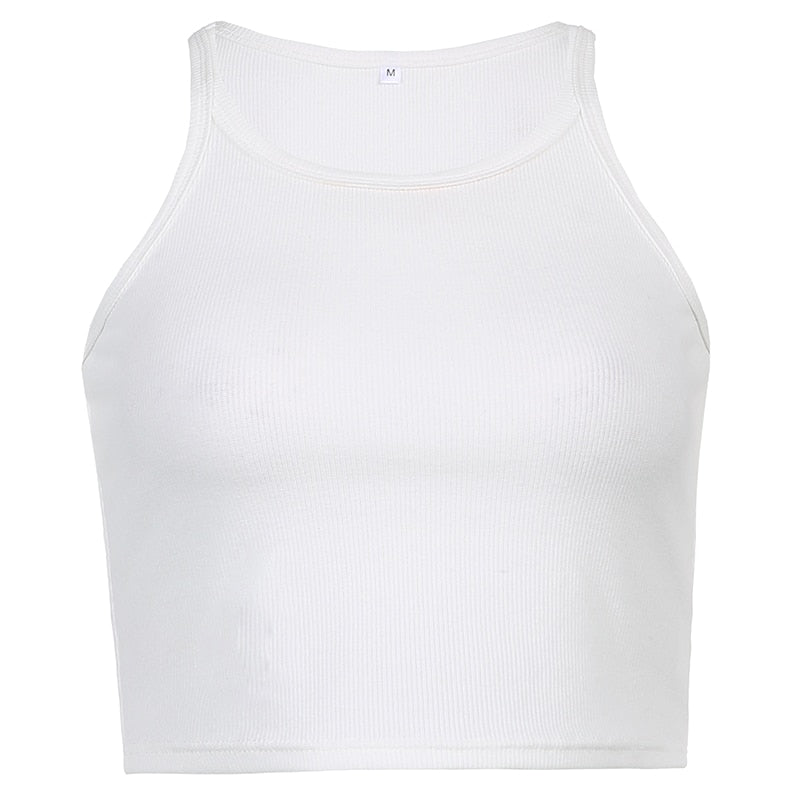 White Ribbed Sleeveless Top