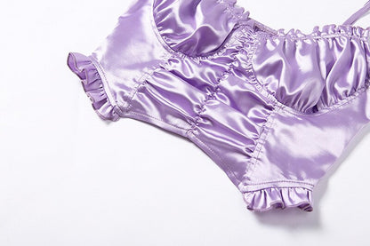 Purple Silk Ruched V-Cut Spaghetti Strap Top