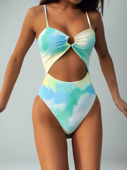 Green Tie-Dye Hollow Out One Piece