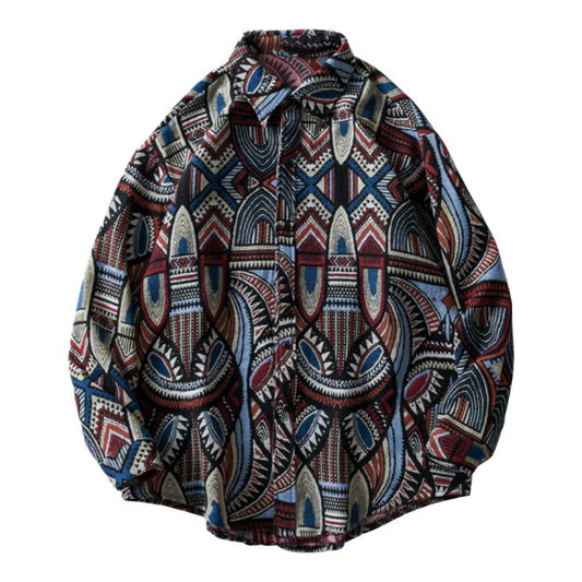 Moody Tribal Print Long Sleeve Button Up