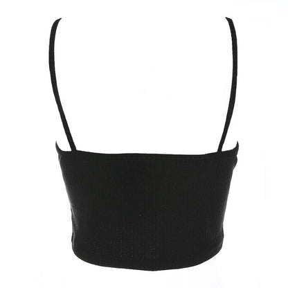 Black Link Down Crop Spaghetti Strap Top