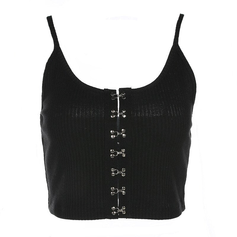 Black Link Down Crop Spaghetti Strap Top